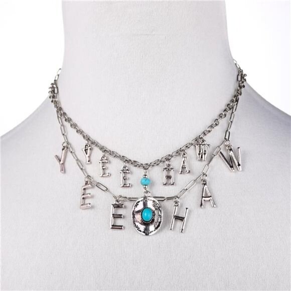 Western "Yee Haw" Turquoise Jewelry Set – Cowgirl Necklace & Earrings Rodeo - Picture 4 of 5